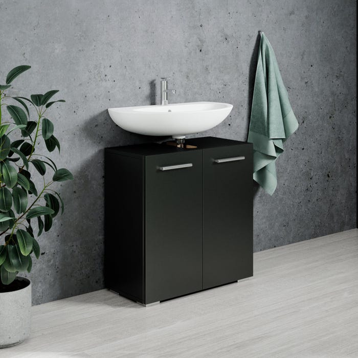 Meuble vasque Jupiter - Noir - 60 x 30 x 60 cm - Meuble de salle de bain, colonne, armoire 3
