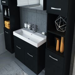Meuble de salle de bain Paso XL 80 x 40 cm Noir Brillant – Armoire de rangement Meuble lavabo evier Meuble lavabo 3