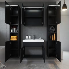 Meuble de salle de bain Paso XL 80 x 40 cm Noir Brillant – Armoire de rangement Meuble lavabo evier Meuble lavabo 2