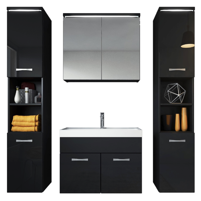 Meuble de salle de bain Paso XL 80 x 40 cm Noir Brillant – Armoire de rangement Meuble lavabo evier Meuble lavabo 0