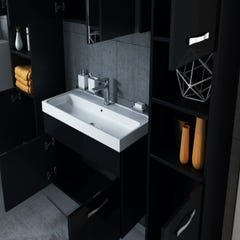 Meuble de salle de bain Paso XL 80 x 40 cm Noir Brillant – Armoire de rangement Meuble lavabo evier Meuble lavabo 4