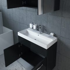 Meuble de salle de bain Paso 02 80 x 40 cm lavabo Noir Brillant – Armoire de rangement miroir armoire miroir 3