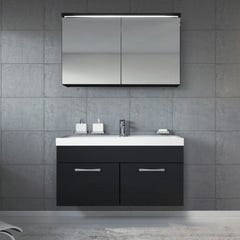 Meuble de salle de bain Paso 02 80 x 40 cm lavabo Noir Brillant – Armoire de rangement miroir armoire miroir 0