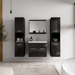 Meuble de salle de bain Montreal XL 60 cm lavabo Noir brillant - Armoire de rangement Meuble lavabo evier Meubles 2