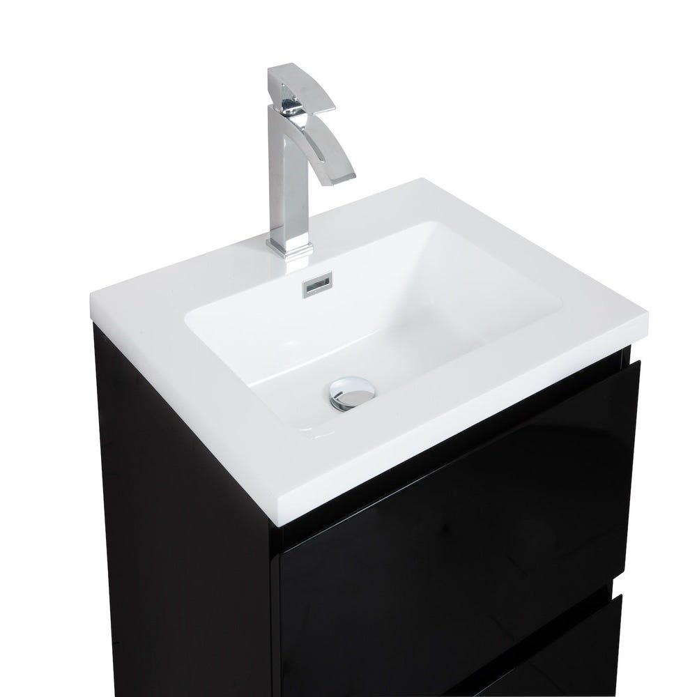 Meuble de salle de bain Angela 60 cm Noir Mat – Armoire de rangement Meuble lavabo 4