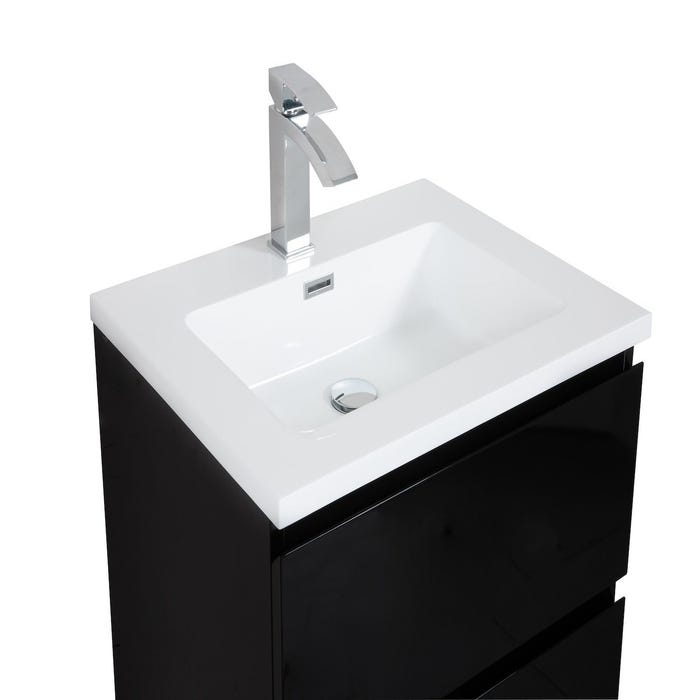 Meuble de salle de bain Angela 60 cm Noir Mat – Armoire de rangement Meuble lavabo 4