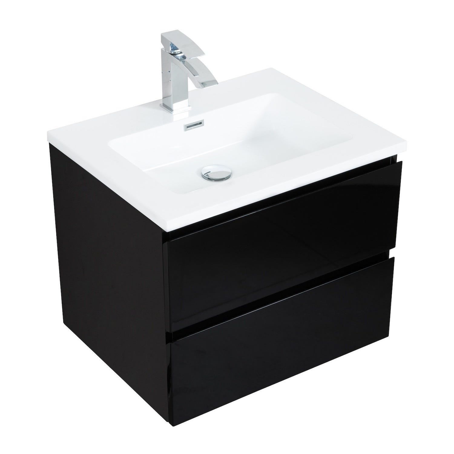 Meuble de salle de bain Angela 60 cm Noir Mat – Armoire de rangement Meuble lavabo 1