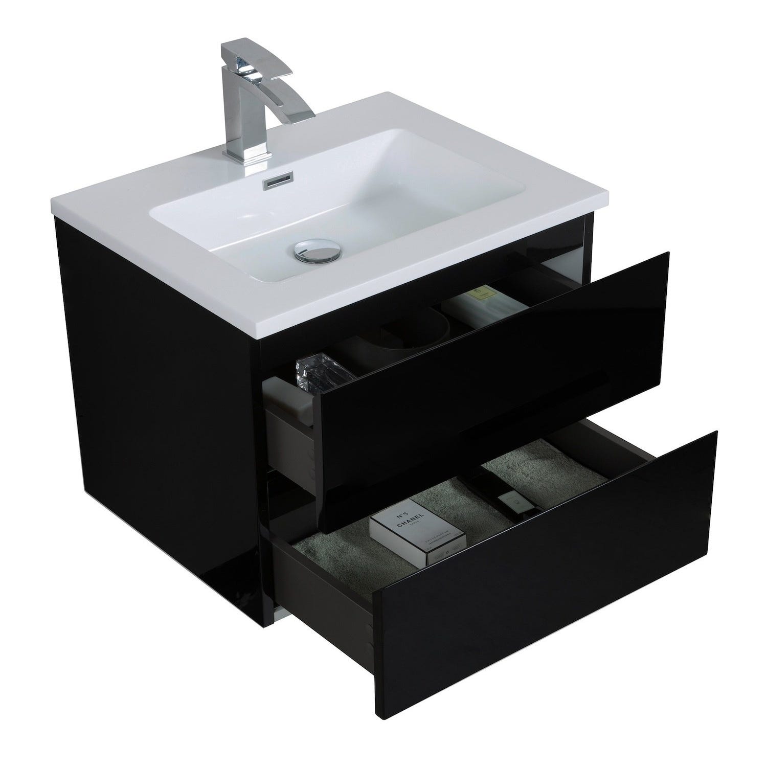 Meuble de salle de bain Angela 60 cm Noir Mat – Armoire de rangement Meuble lavabo 2