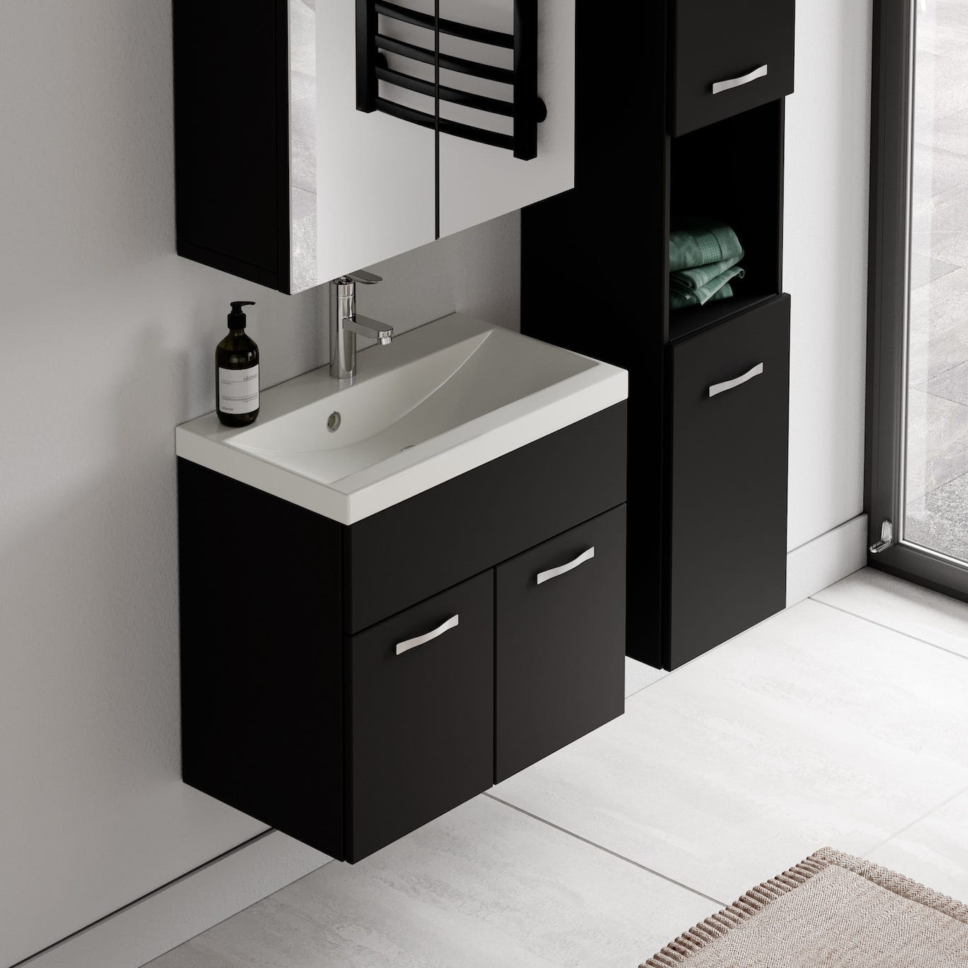 Meuble de salle de bain Montreal 60 cm avec miroir armoire Noir mat - Armoire de rangement Meuble lavabo evier Meubles 3