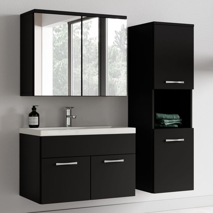 Meuble de salle de bain Montreal 60 cm avec miroir armoire Noir mat - Armoire de rangement Meuble lavabo evier Meubles 1