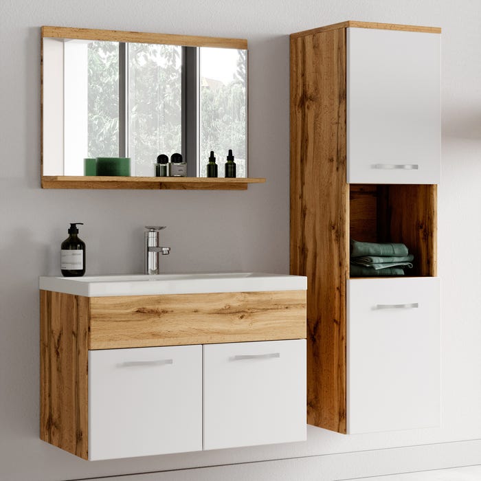 Meuble de salle de bain Montreal 60 cm lavabo Chene avec blanc - Armoire de rangement Meuble lavabo evier Meubles 1