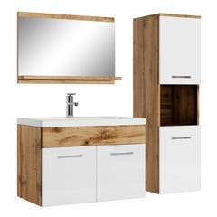 Meuble de salle de bain Montreal 60 cm lavabo Chene avec blanc - Armoire de rangement Meuble lavabo evier Meubles 0