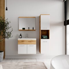 Meuble de salle de bain Montreal 60 cm lavabo Chene avec blanc - Armoire de rangement Meuble lavabo evier Meubles 2