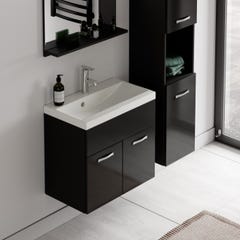 Meuble de salle de bain Montreal 60 cm lavabo Noir brillant - Armoire de rangement Meuble lavabo evier Meubles 4