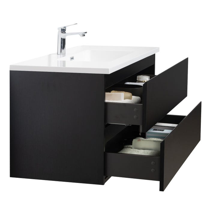 Meuble de salle de bain Angela 100 cm bois noir – Armoire de rangement Meuble lavabo 3