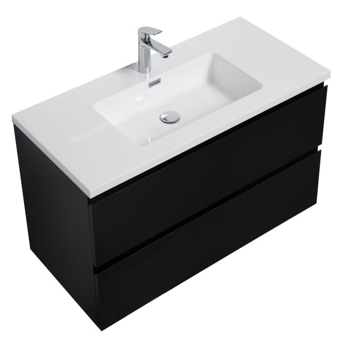 Meuble de salle de bain Angela 100 cm bois noir – Armoire de rangement Meuble lavabo 2