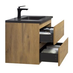 Meuble de salle de bain Angela 90 cm - lavabo noir - Chêne - Meuble bas meuble vasque meuble vasque 3