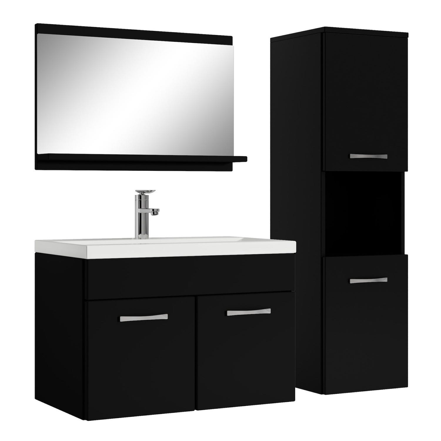 Meuble de salle de bain Montreal 60 cm lavabo Noir mat - Armoire de rangement Meuble lavabo evier Meubles 0