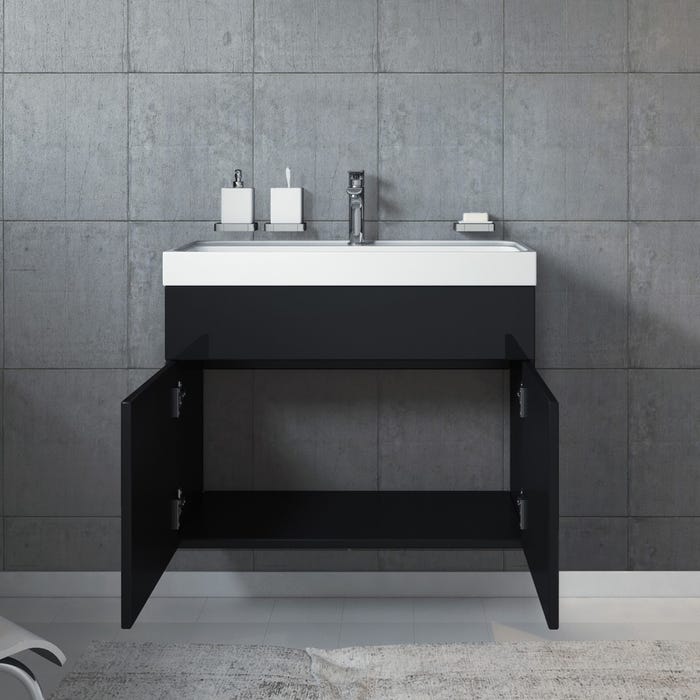 Meuble de salle de bain Paso 01 80 x 40 cm lavabo Noir Brillant – Armoire de rangement 2