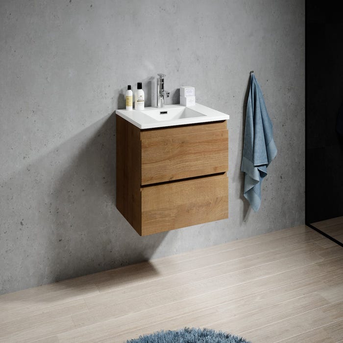Meuble de salle de bain Angela 60 cm lavabo Chene – Armoire de rangement Meuble lavabo 4