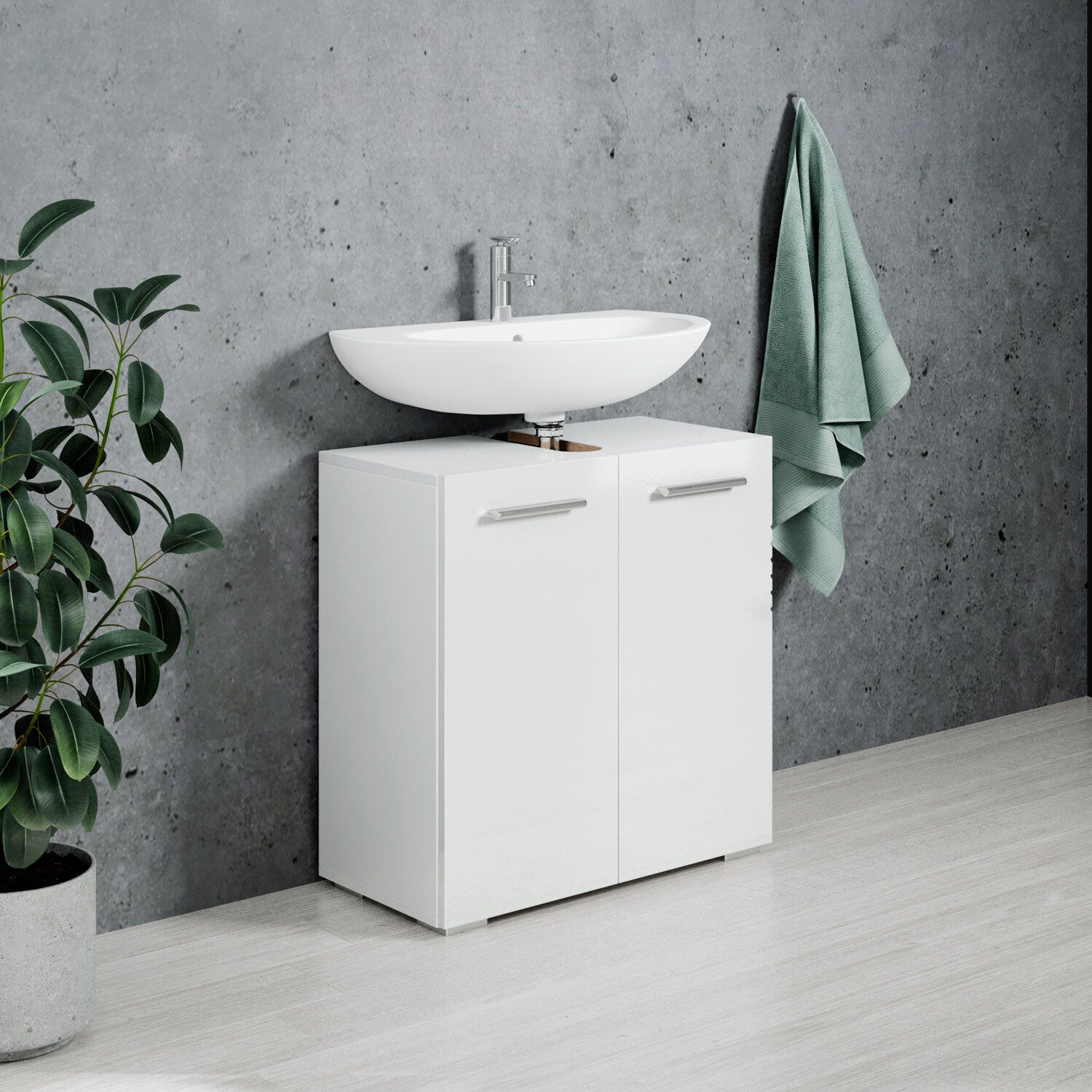 Meuble vasque Jupiter - Blanc - 60 x 30 x 60 cm - Meuble de salle de bain, colonne, armoire 3