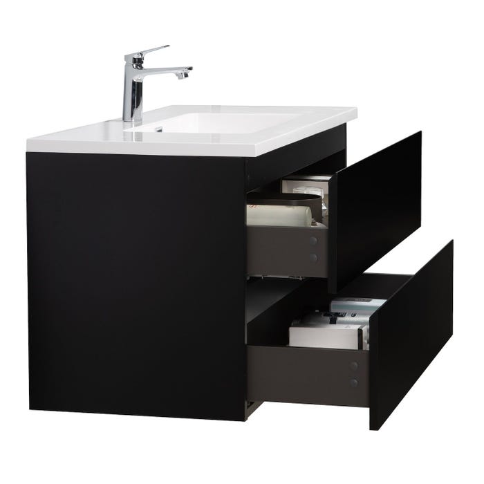 Meuble de salle de bain Angela 100 cm noir mat – Armoire de rangement Meuble lavabo 4