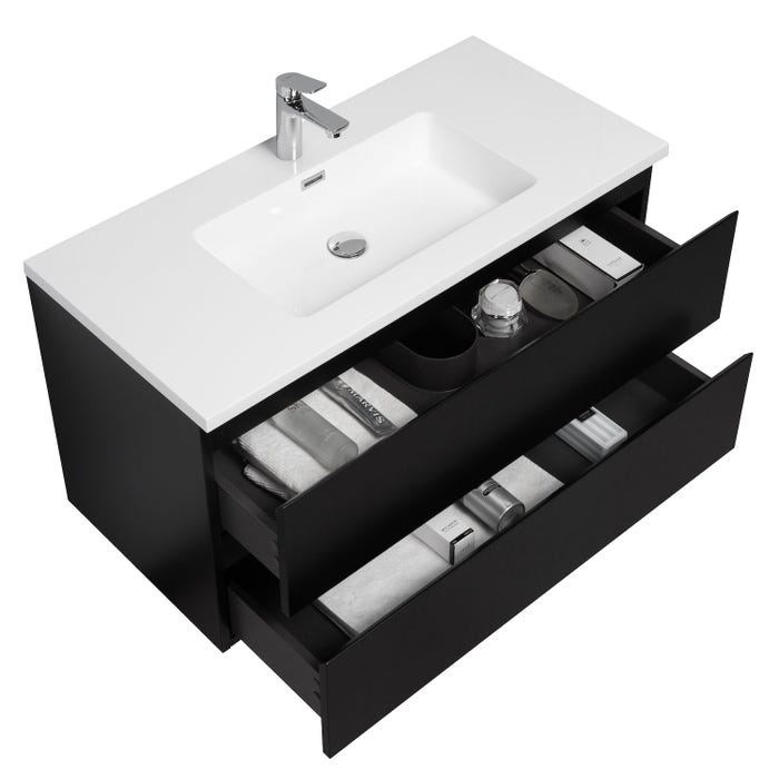 Meuble de salle de bain Angela 100 cm noir mat – Armoire de rangement Meuble lavabo 1
