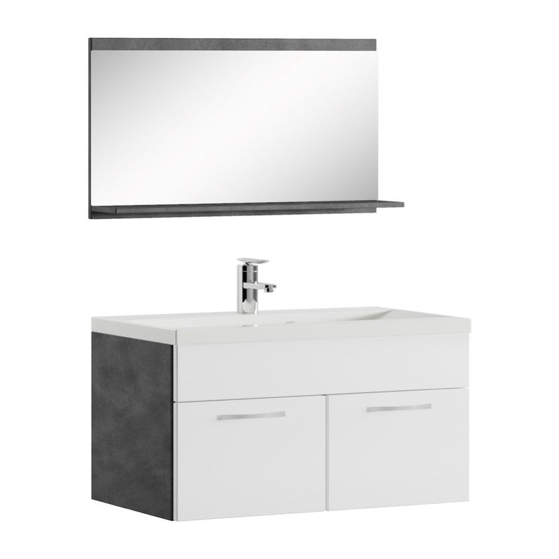 Meuble de salle de bain de Montreal 02 60 cm lavabo Gris avec Blanc - Armoire de rangement Meuble lavabo evier Meubles 0