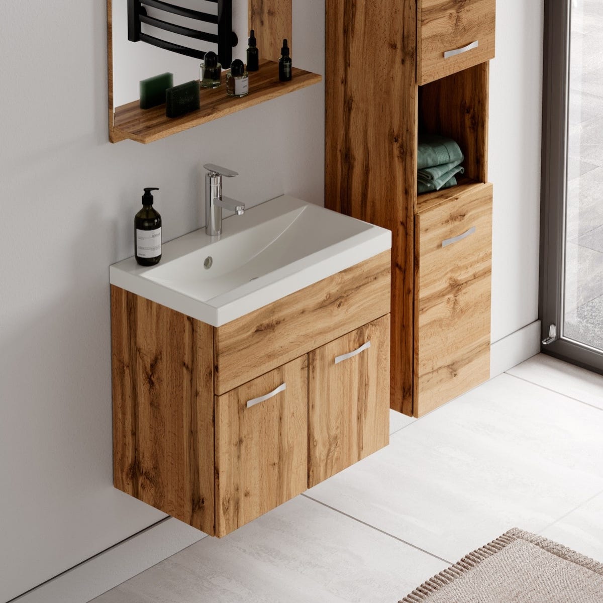 Meuble de salle de bain Montreal 60 cm lavabo Chene - Armoire de rangement Meuble lavabo evier Meubles 4