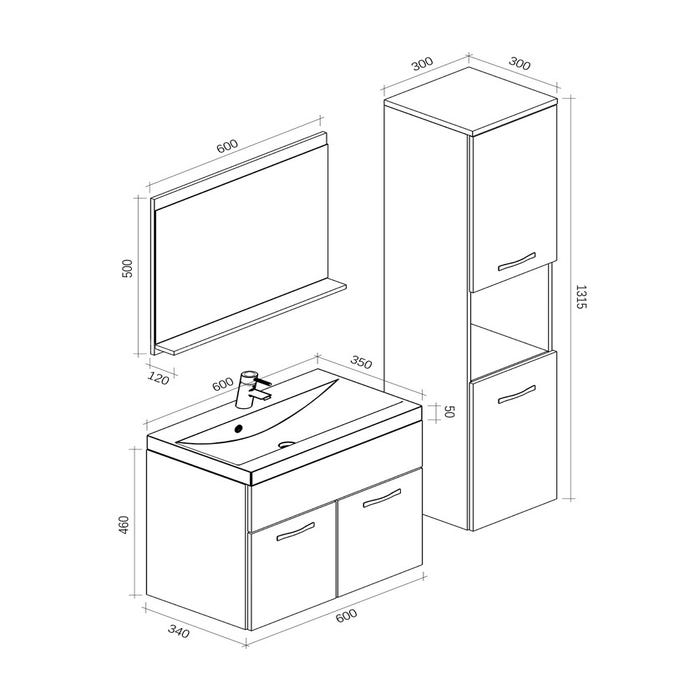 Meuble de salle de bain Montreal 60 cm lavabo Chene - Armoire de rangement Meuble lavabo evier Meubles 5