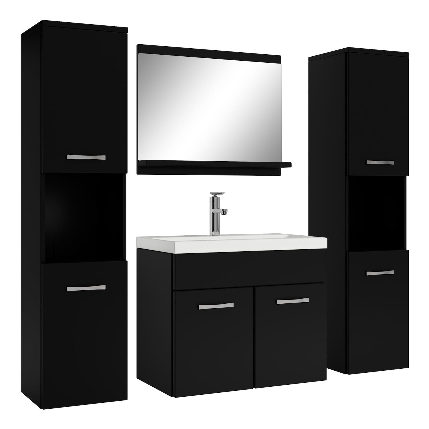 Meuble de salle de bain Montreal XL 60 cm lavabo Noir mat - Armoire de rangement Meuble lavabo evier Meubles 0