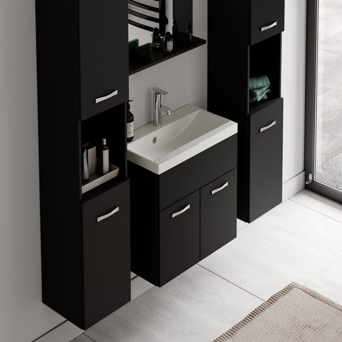 Meuble de salle de bain Montreal XL 60 cm lavabo Noir mat - Armoire de rangement Meuble lavabo evier Meubles 4