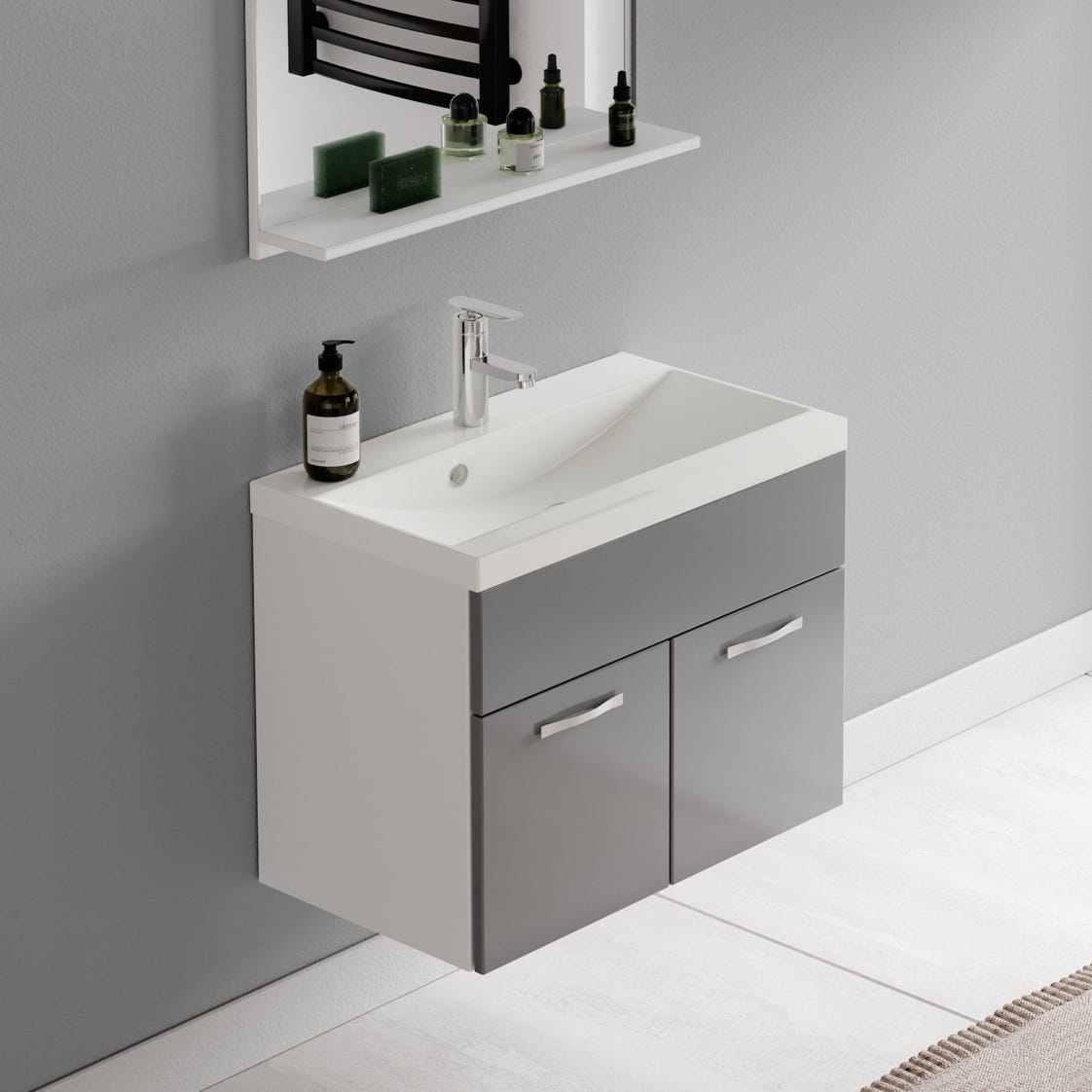 Meuble de salle de bain de Montreal 02 60 cm lavabo Gris Brillant - Armoire de rangement Meuble lavabo evier Meubles 3