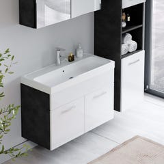 Meuble de salle de bain de Paso 80 x 40 cm lavabo Gris avec Blanc – Armoire de rangement Meuble lavabo armoire miroir 3