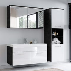Meuble de salle de bain de Paso 80 x 40 cm lavabo Gris avec Blanc – Armoire de rangement Meuble lavabo armoire miroir 1
