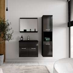 Meuble de salle de bain Montreal 60 cm lavabo noir - Noir brillant - Armoire de rangement Meuble lavabo evier Meubles 3