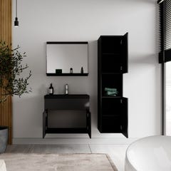 Meuble de salle de bain Montreal 60 cm lavabo noir - Noir brillant - Armoire de rangement Meuble lavabo evier Meubles 4