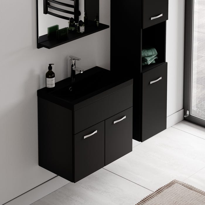 Meuble de salle de bain Montreal 60 cm lavabo noir - Noir mat - Armoire de rangement Meuble lavabo evier Meubles 5