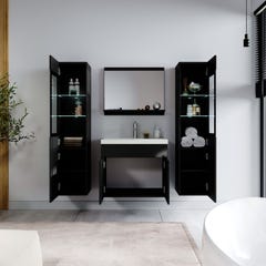 Meuble de salle de bain Rio XL LED 60 cm lavabo Noir brillant - Armoire de rangement Meuble lavabo 3