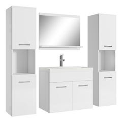 Meuble de salle de bain Montreal XL 60 cm lavabo Blanc brillant - Armoire de rangement Meuble lavabo evier Meubles 0