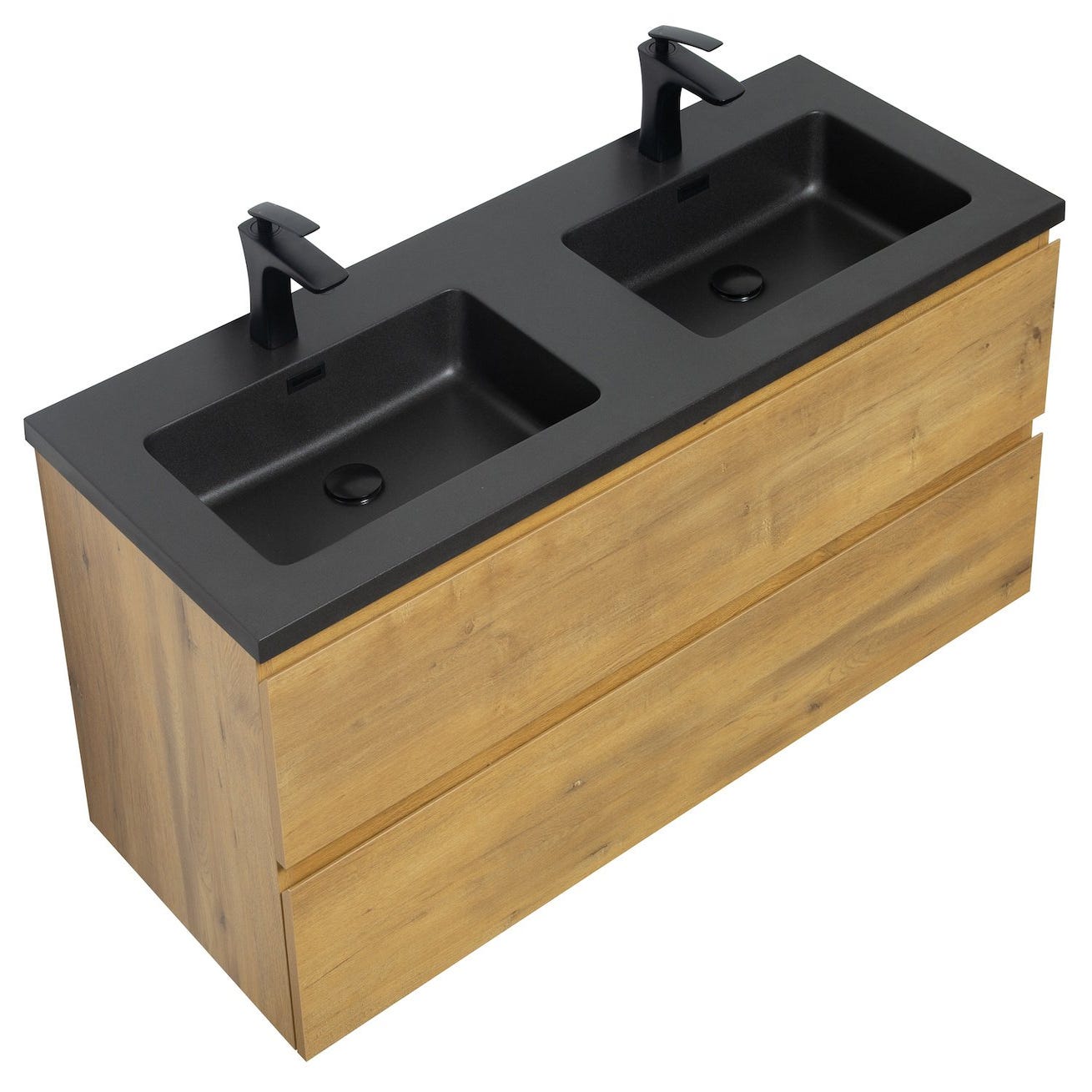Meuble de salle de bain Angela 120 cm - lavabo noir - Chêne - Meuble bas meuble vasque meuble vasque 2