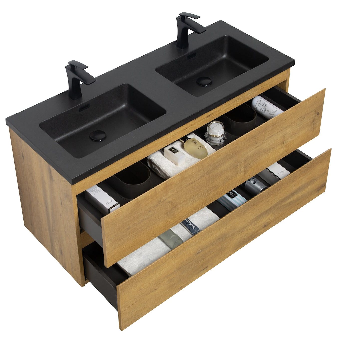 Meuble de salle de bain Angela 120 cm - lavabo noir - Chêne - Meuble bas meuble vasque meuble vasque 1