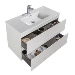 Meuble de salle de bain Angela 100 cm blanc brillant – Armoire de rangement Meuble lavabo 1