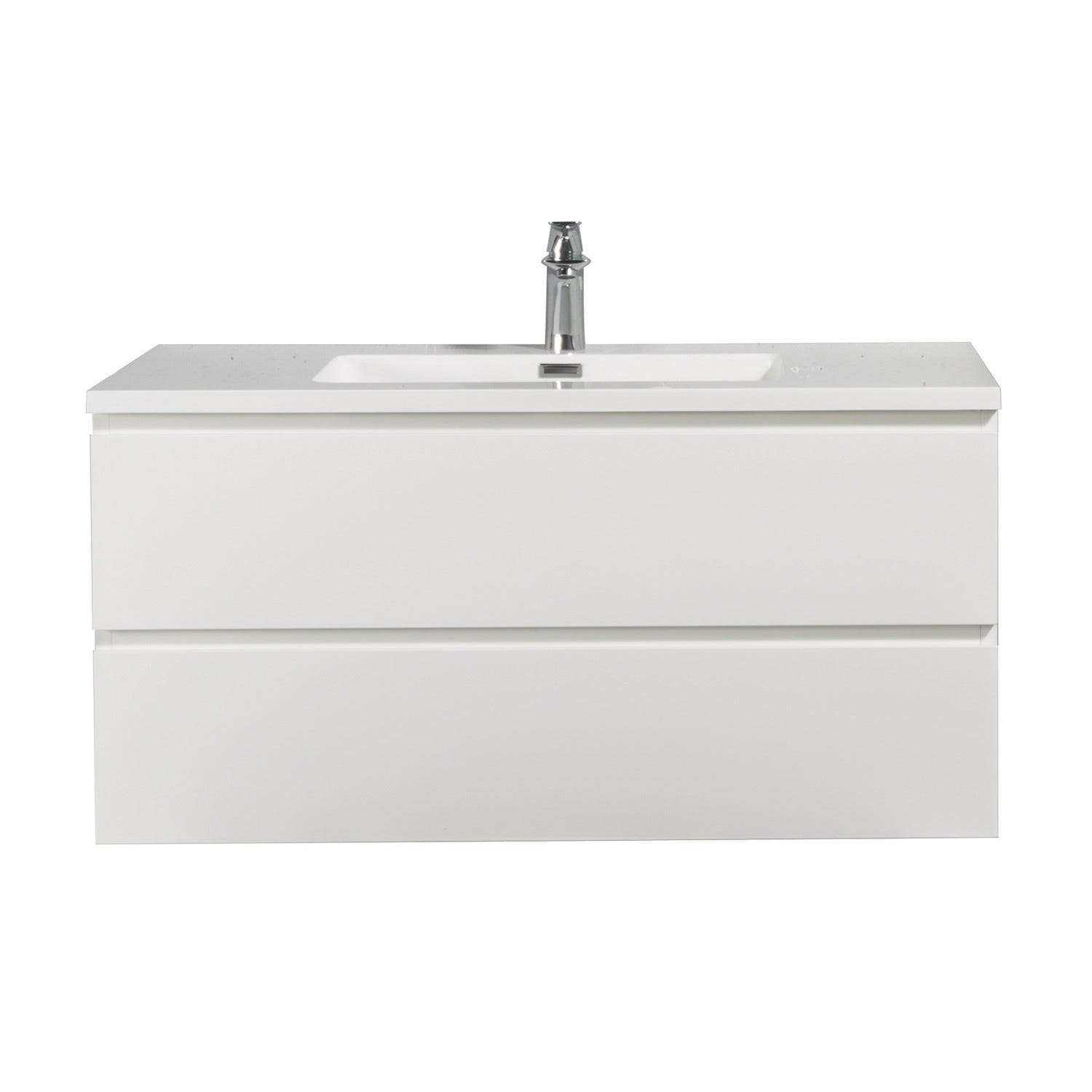 Meuble de salle de bain Angela 100 cm blanc brillant – Armoire de rangement Meuble lavabo 2