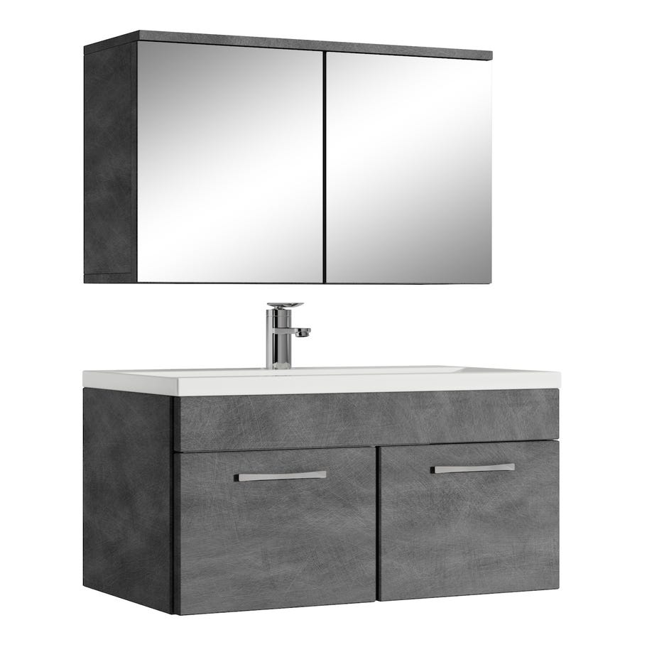 Meuble de salle de bain de Montreal 01 60cm avec miroir armoire Gris - Armoire de rangement Meuble lavabo evier Meubles 0