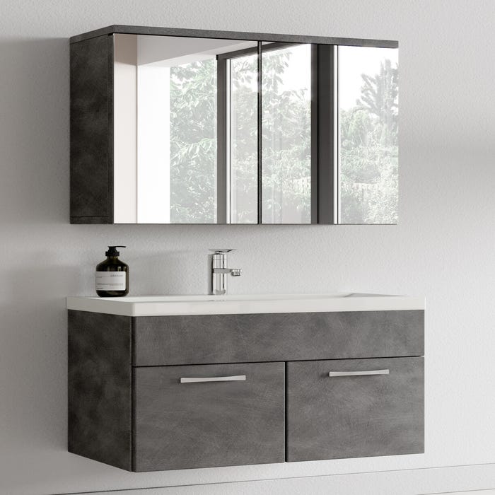 Meuble de salle de bain de Montreal 01 60cm avec miroir armoire Gris - Armoire de rangement Meuble lavabo evier Meubles 3