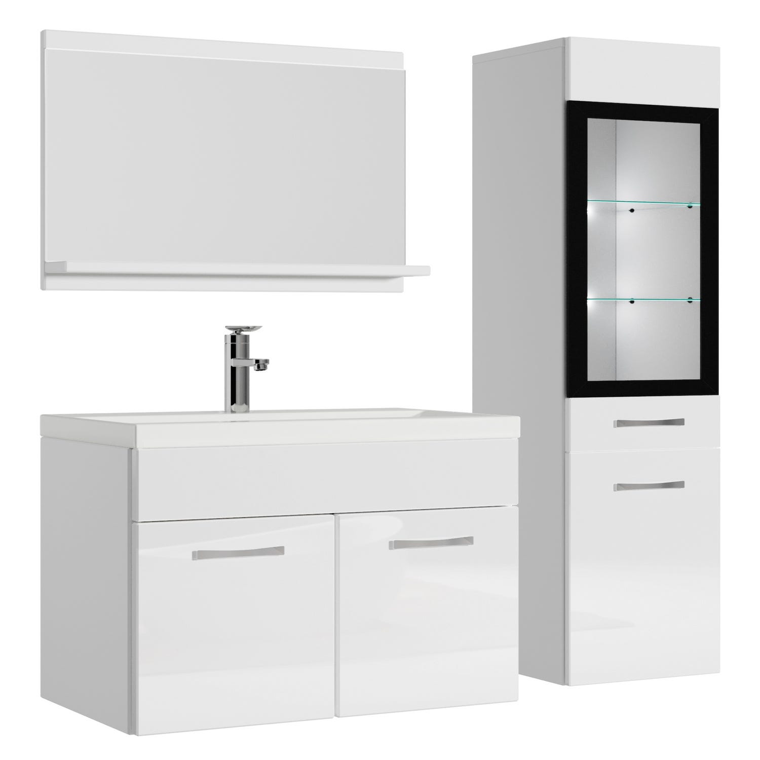 Meuble de salle de bain Rio LED 60 cm lavabo Blanc brillant - Armoire de rangement Meuble lavabo 0