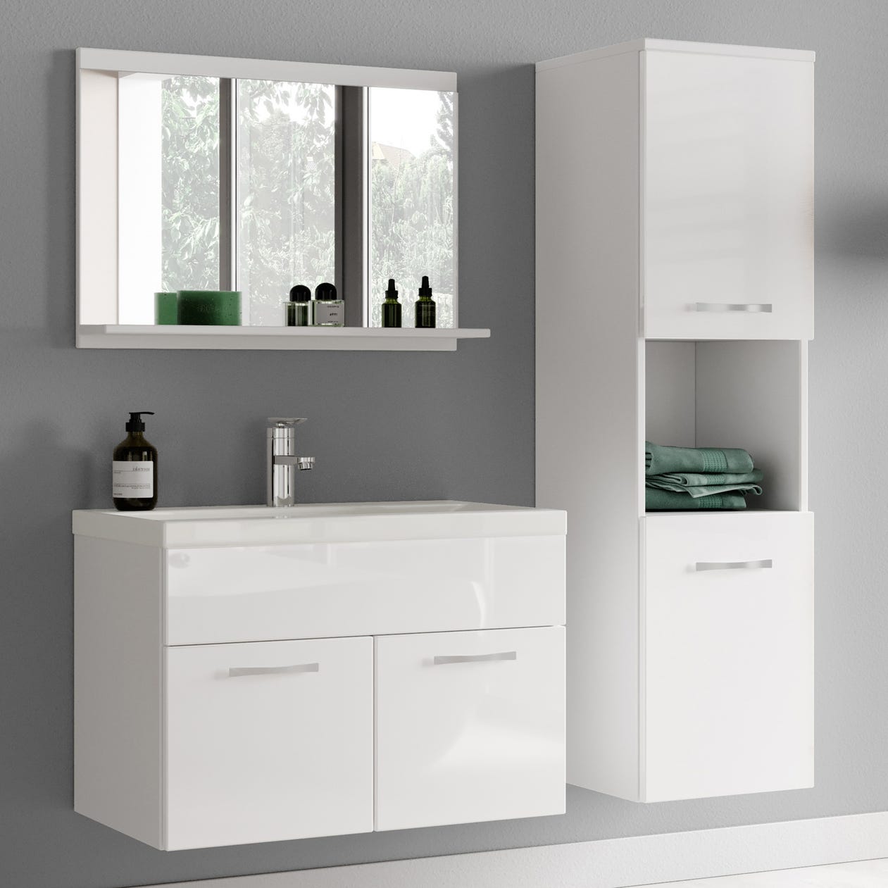 Meuble de salle de bain de Montreal 02 60 cm lavabo Blanc Brillant - Armoire de rangement Meuble lavabo evier Meubles 1