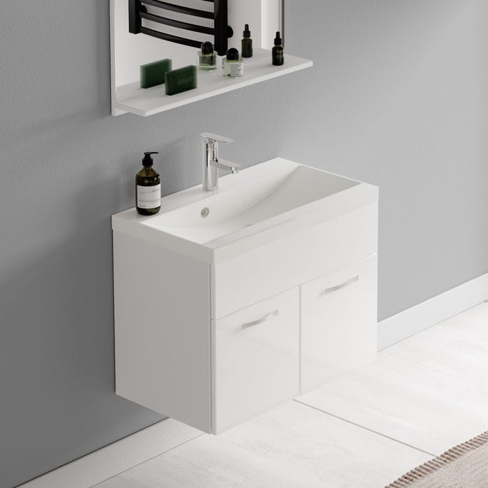 Meuble de salle de bain de Montreal 02 60 cm lavabo Blanc Brillant - Armoire de rangement Meuble lavabo evier Meubles 3