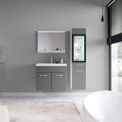 Meuble de salle de bain Rio LED 60 cm lavabo Gris brillant - Armoire de rangement Meuble lavabo 2